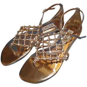 **Badgley Mischka Champagne Rhinestone Jeweled Web Flat Formal Shoes